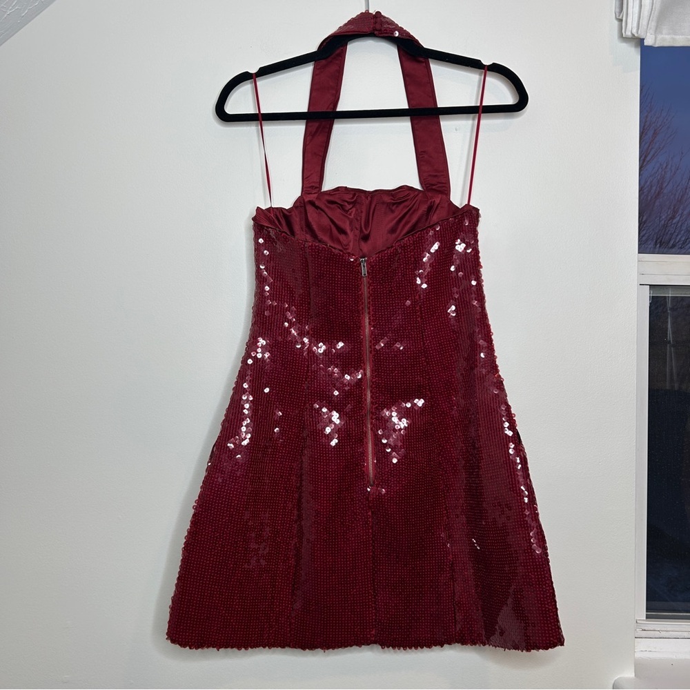 Bardot Nevelle Burgundy Sequin Halter Mini Dress Size 4 - Picture 6 of 12